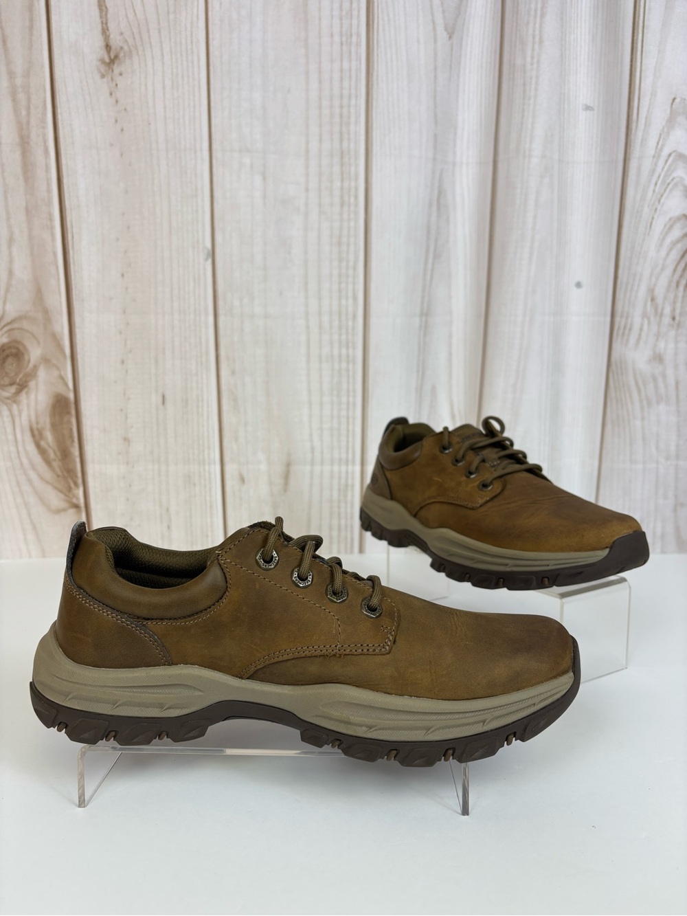 Skechers Relaxed Fit Knowlson Leland Leather Sneakers Comfort Shoes Brown Size 9 - Picture 2 of 15